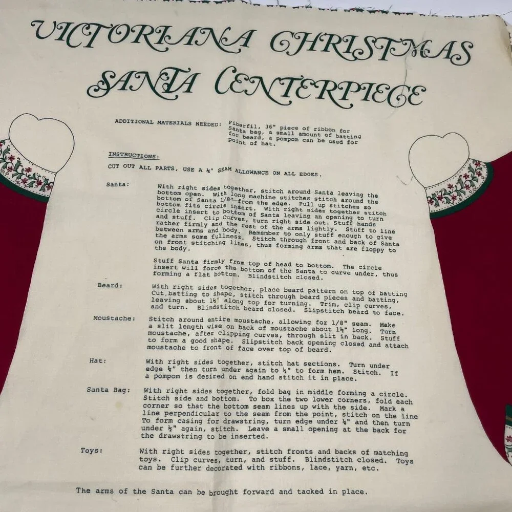Vintage Victoriana Christmas Santa Centerpiece Cut and Sew Project Holiday Decor